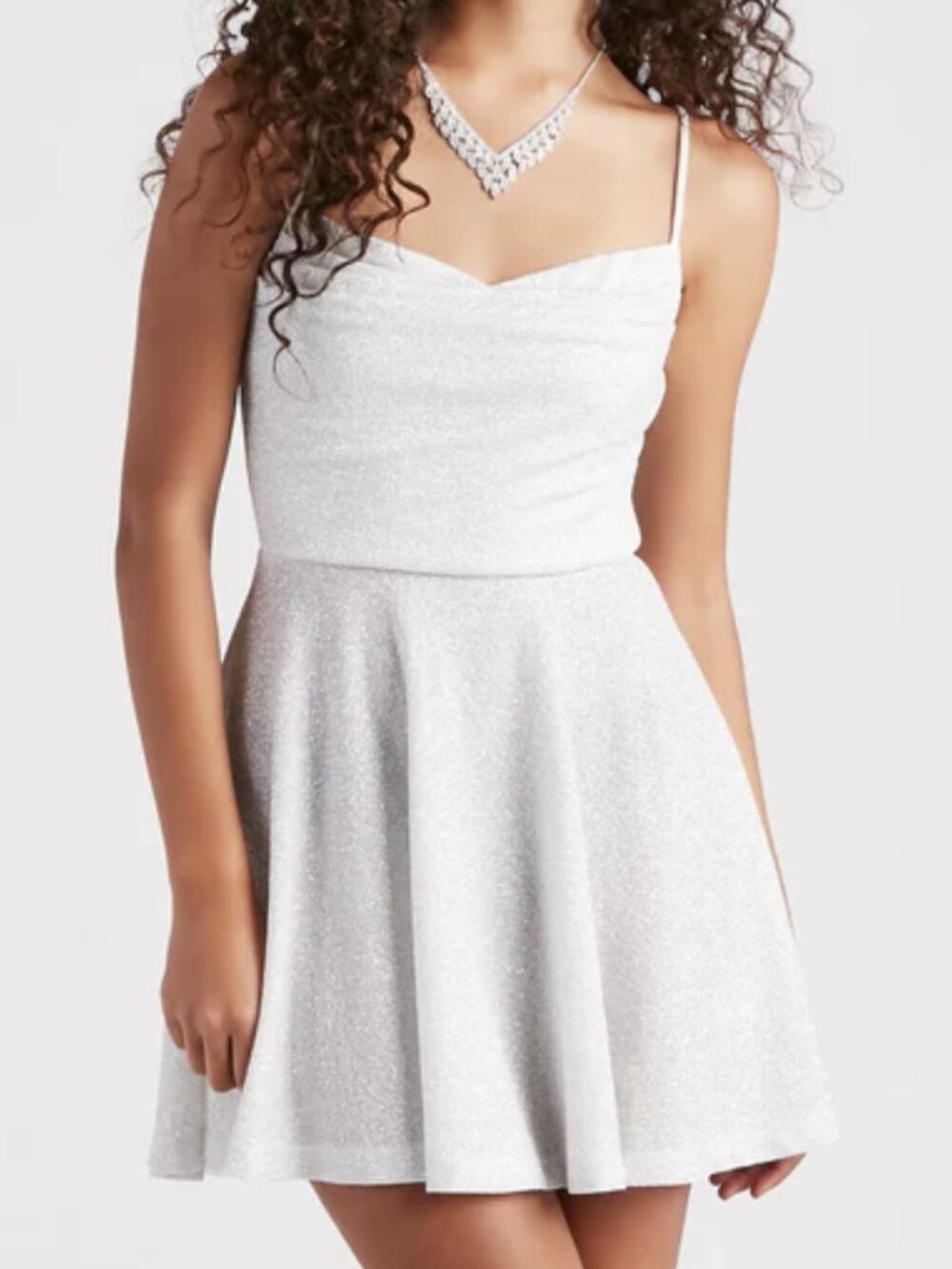 NWOT White Bachelorette Party Dress Sparkly Cowl Neck Balletcore Mini Dress